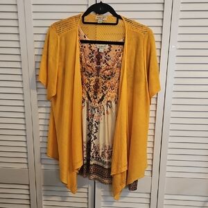 ONE WORLD Golden Yellow Top And Cardigan Set
